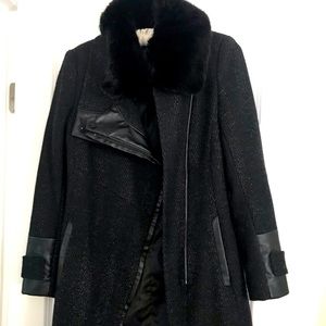 VIA SPIGA Faux Fur Trim Long Coat